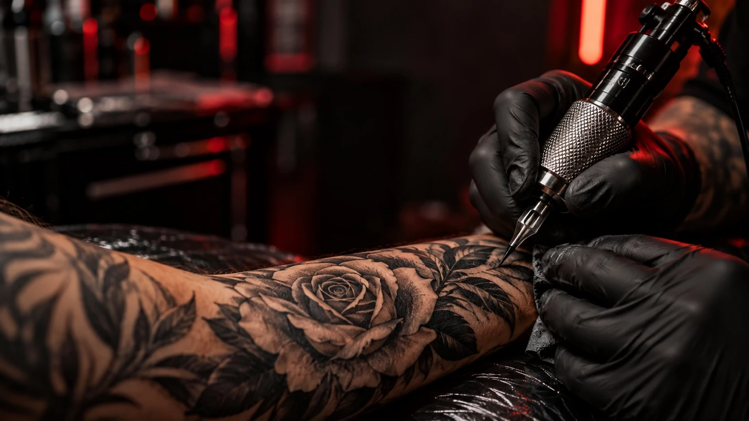 Praca maszynką podczas tatuowania